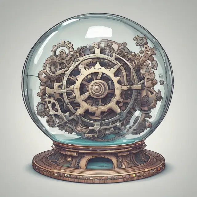 A crystal ball filled with interconnected gears symbolizes evolving unitranche debt market trends. A single, emerging unitranche debt note highlights future developments