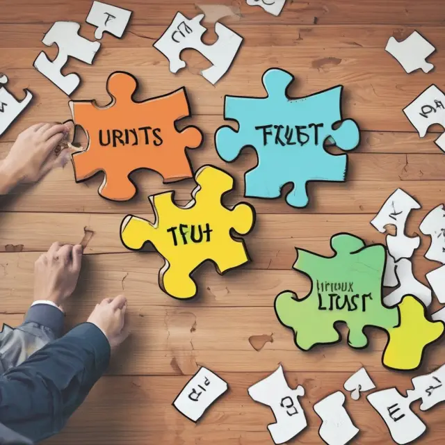 Trustee managing contrasting puzzle pieces: Unit Trust & Mutual Fund – one involves investors as beneficiaries, the other distributes profits based on shares.