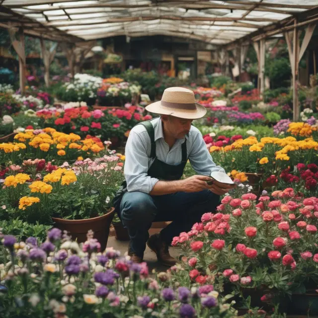 Gardener tend to flowers in various market conditions: fees, risks, and objectives. Investor tending unit trusts with careful consideration