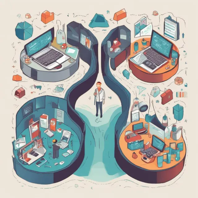 A metaphorical image of technology bridging the gap in universal healthcare systems through telemedicine, EHRs, and wearables.