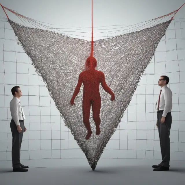 Politicians weaving a safety net representing universal healthcare coverage while debating legislation.