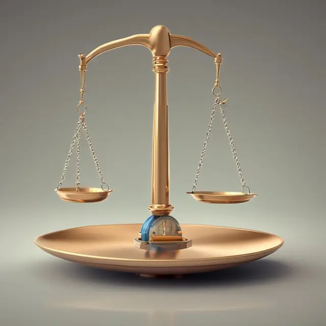 A scale balanced between credit scoring and universal default symbols, indicating financial responsibility and transparency.