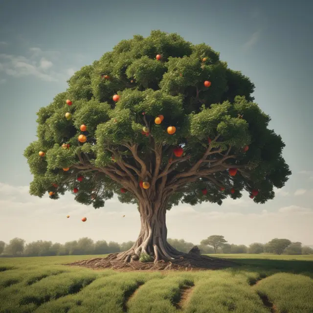 A solitary tree with branches representing commercial and investment banking services, illustrating universal banking
