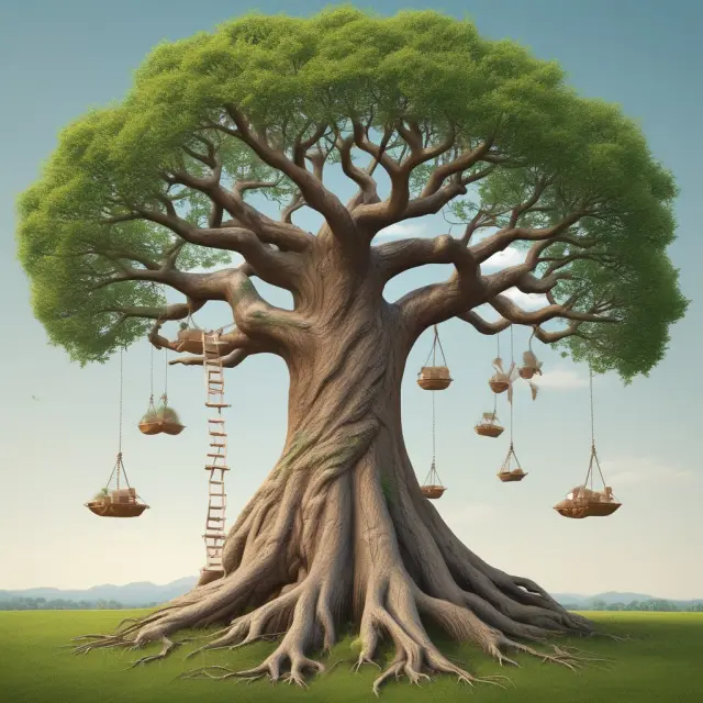 An image of a Universal Life Insurance policy visualized as a tree with flexible premium payments serving as its roots, growing towards greater financial security