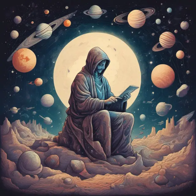 An investor standing before a cosmic scene with galaxies representing stocks. They wield a sculpting tool, shaping galaxies based on market capitalization, industry, geography, and sector.