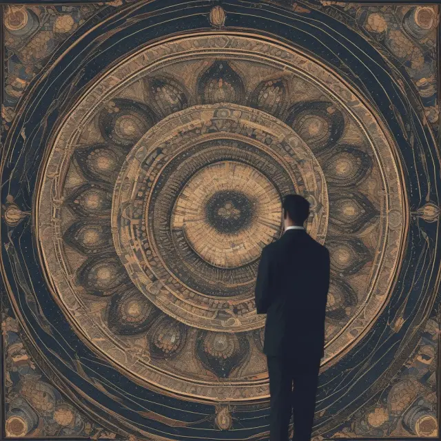 An investor skillfully piecing together a tapestry, symbolizing the creation of investment strategies and managed risk through universes