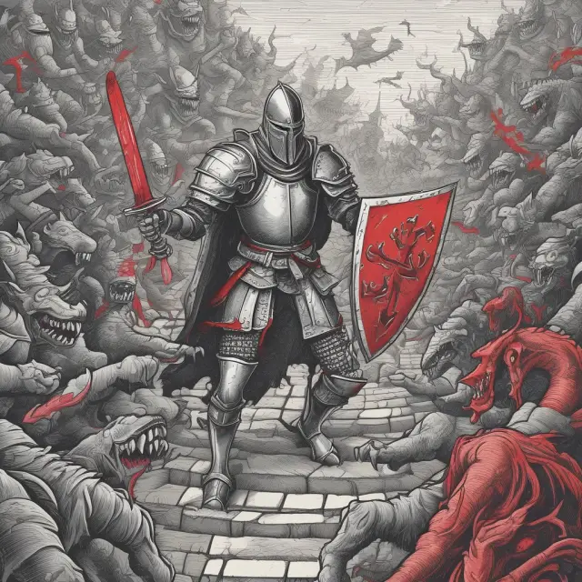 Knight protecting borrowers from usurious loan sharks in a labyrinth, symbolizing usury laws and their role in regulating unlawful loans