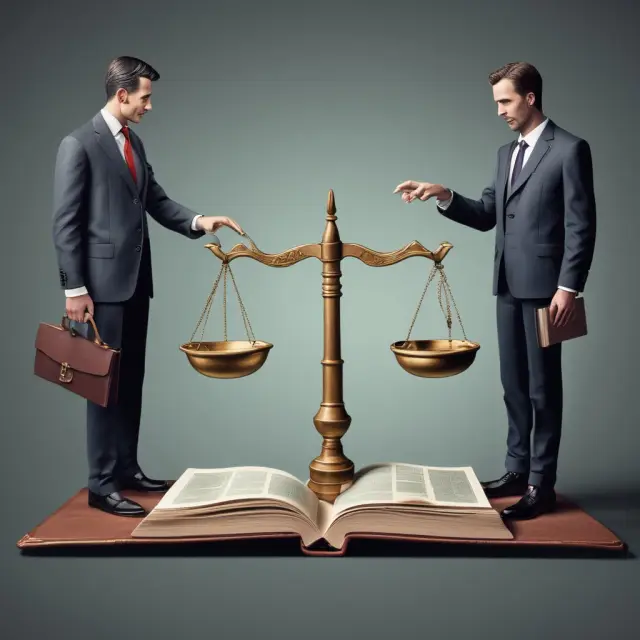 Two businessmen weighing the risks and benefits of unlimited and limited partnerships on a pair of scales