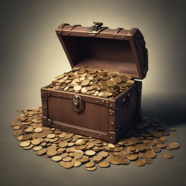 A secretive treasure chest overflowing with golden coins signifies the potential financial benefits and confidentiality of forming an Unlimited Liability Company (ULC)