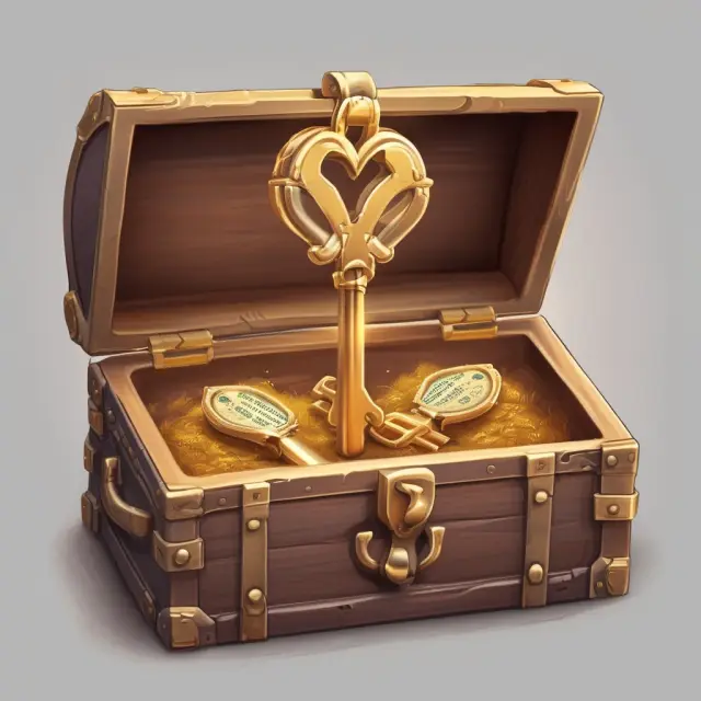Golden key unlocks treasure chest labeled 