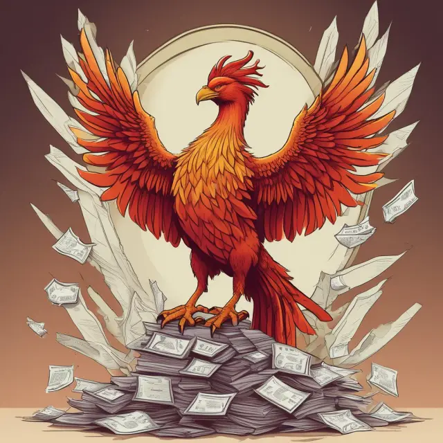 A Phoenix rising from a pile of approved ballots, representing the issuance of an unlimited tax bond