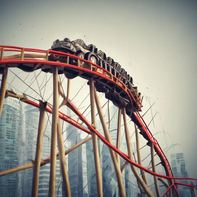 Rollercoaster riding on an ascending stock chart depicting unlimited risk with investments like short selling and writing naked options.