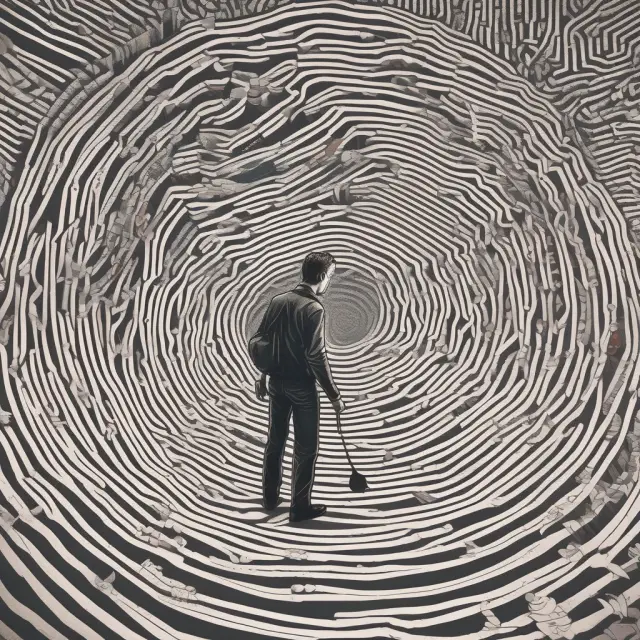 Investor navigating emotional turmoil in a maze of financial graphs, highlighting the importance of managing emotions during high-risk trading