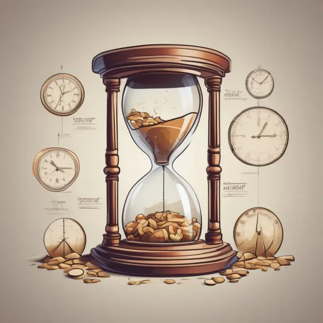 Clock representing time, hourglass symbolizing interval, balance sheet with accumulated unpaid dividends