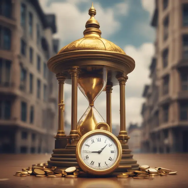 Clock tower representing tracking unpaid dividends with a falling golden check.