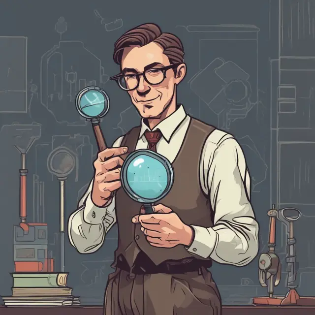 An independent auditor examining financial statements with a magnifying glass to ensure accuracy, transparency and investor confidence.