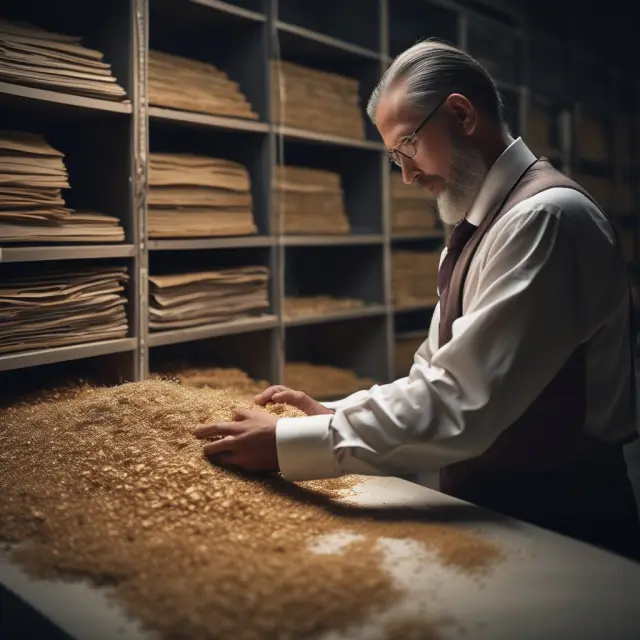 Auditor carefully examining golden grains of financial data to issue an unqualified opinion