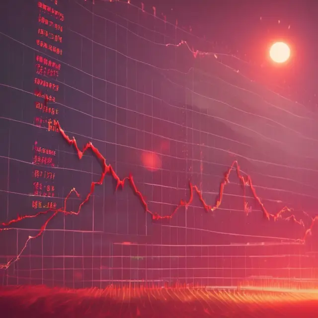 A red sun setting over a descending stock market graph illustrates the concept of unrealized losses in investing.