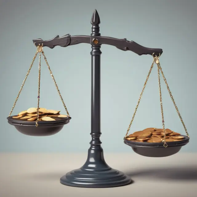 Image of two scales balanced by interconnected weights representing gains and losses in investments