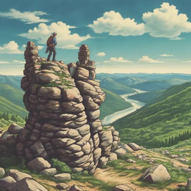 A taxman climbing a mountain with a balance scale, one side representing realized capital gains and the other side depicting unrealized losses