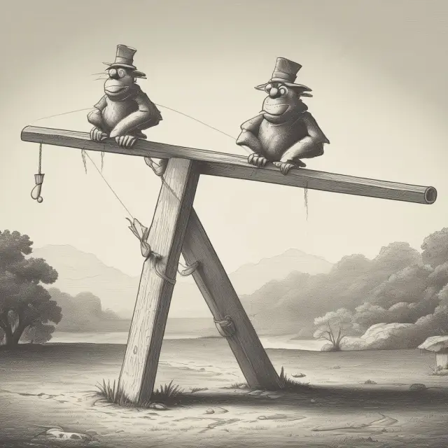 Seesaw illustrating EPS and unrealized losses; EPS wavers as unrealized losses threaten equilibrium