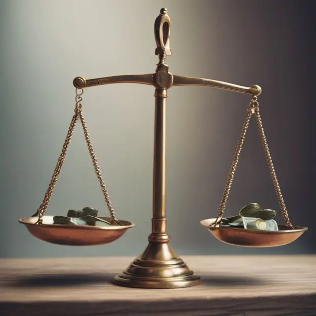 An investor weighs tax liability scales against counterbalancing capital loss pieces