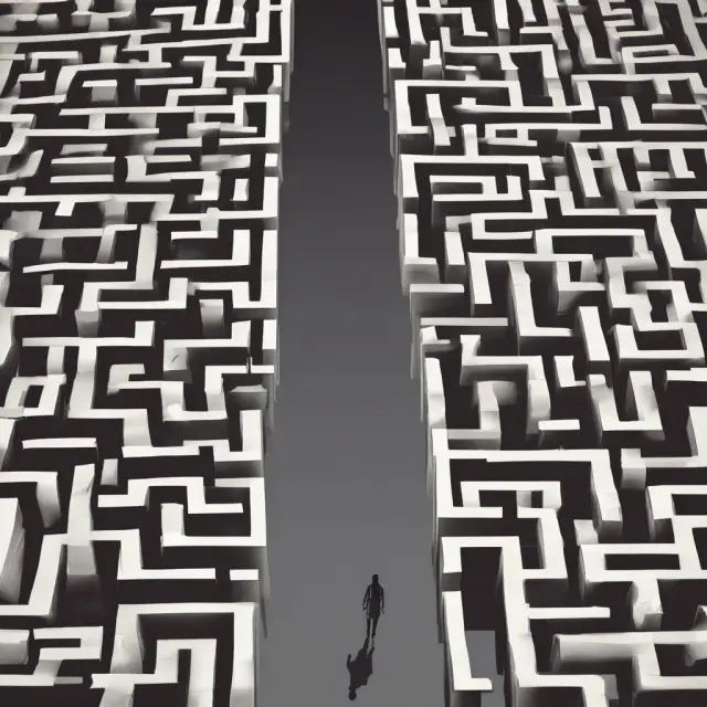Buyer navigating a labyrinth of unrecorded deeds, illustrating challenges in establishing clear property title.