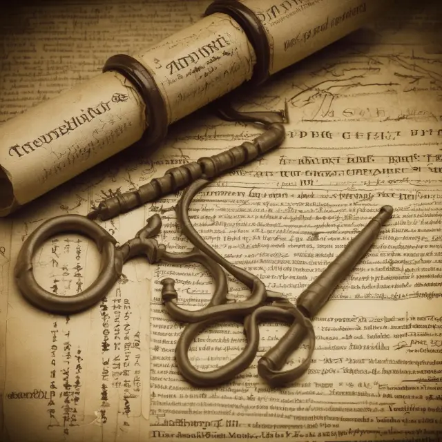 An ancient parchment scroll unfurling tax codes, a balance scale, and a key to a locked document represent the complexities of taxation when dealing with unrecorded property deeds