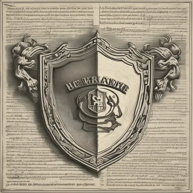 A shield adorned with title search documents and insurance policies safeguards a buyer from an imposing, unrecorded deed