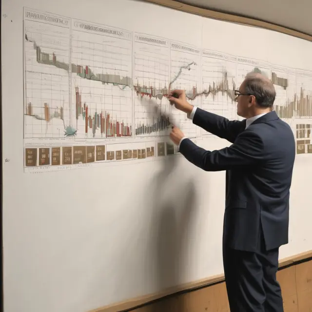 An artist paints a timeline filled with stock charts representing unregistered shares