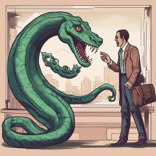 A serpent enticing an investor near a pit of unregistered shares, representing the danger of investment fraud