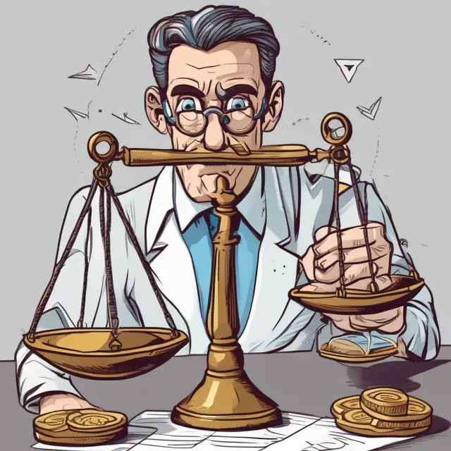 An investor holding unregistered shares in one hand and a magnifying glass in the other, balancing them on a scale to represent weighing risks and potential benefits