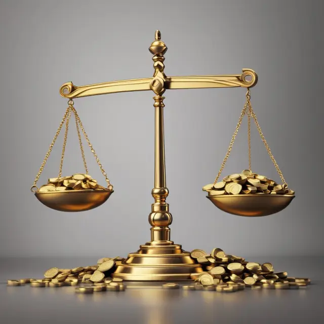 Balance scale with gold coins representing unrestricted cash