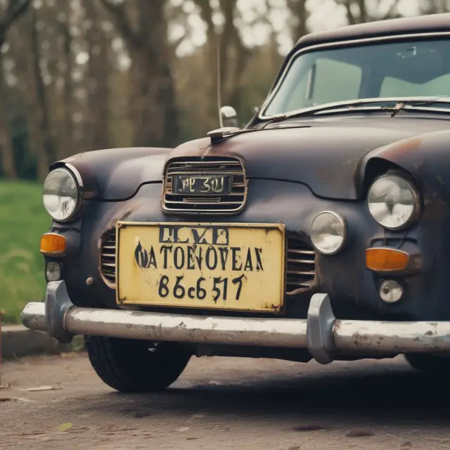 An old car registration plate tilts off the scales, symbolizing unsatisfied judgments and potential consequences for driving privileges