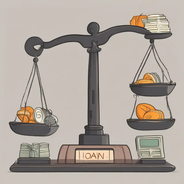 Visual representation of two scales: one balanced with a pile of personal loans and the other loaded with credit cards, emphasizing types of unsecured loans.