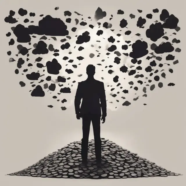 Shadowy figure confronted by a threatening debt pile – demonstrating the consequences for borrowers who default on unsecured debt