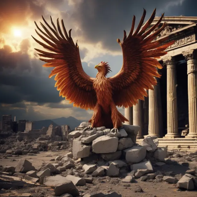 A phoenix emerging from flames symbolizes unsecured creditors