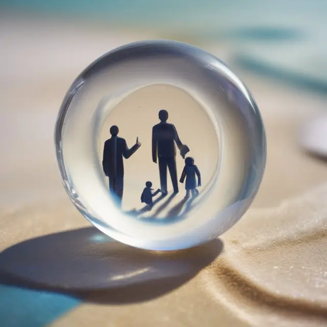 A crystal ball displays images of individuals choosing to apply for life insurance coverage and jobs without external prompting, causing ripples in their respective risk pools