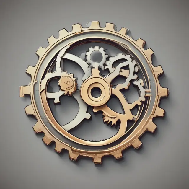 An intricate gear mechanism with two gears, symbolizing mergers and acquisitions, working together in a business context