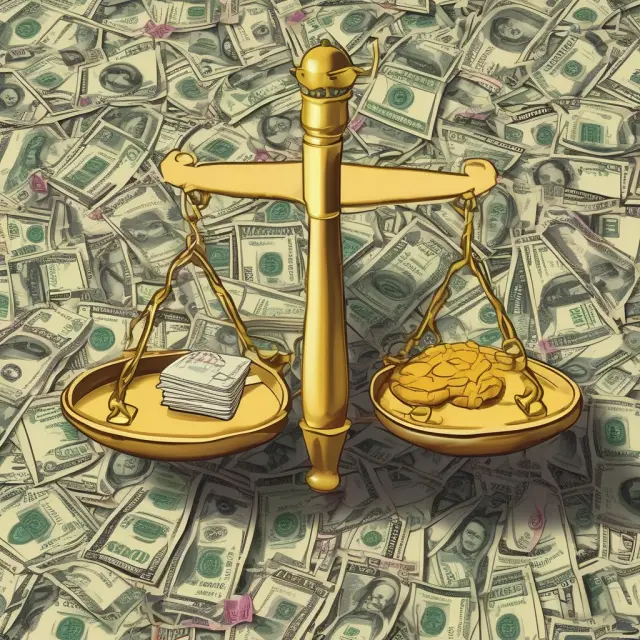 A golden scale balancing an oversized gold coin (inflation) and a small silver coin (currency manipulation), surrounded by fluctuating foreign exchange markets