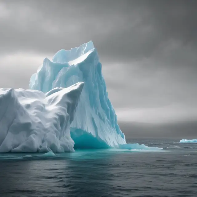 An iceberg calving in the sea, with potential investors observing hidden value beneath the surface