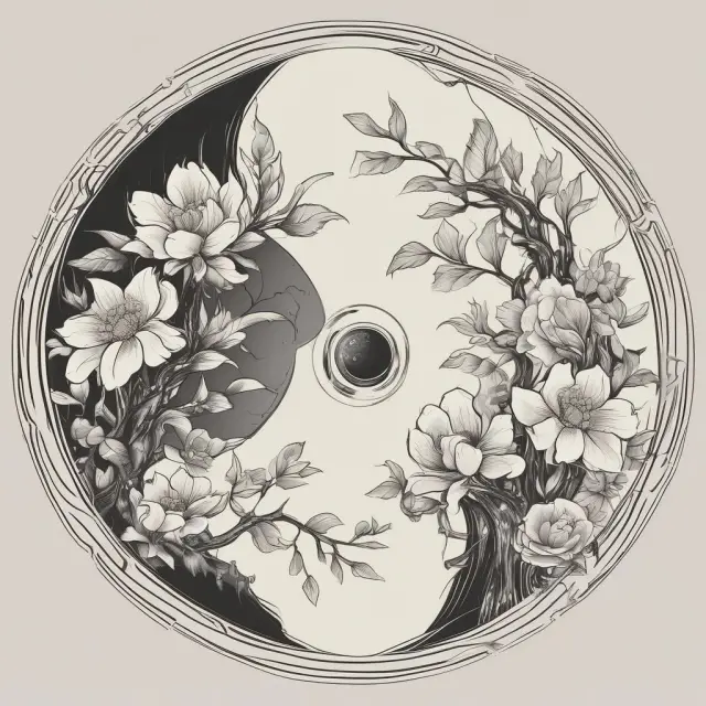 Visualizing suitable and unsuitable investments as vibrant and wilted flowers growing within a yin-yang symbol, demonstrating their impact on investment performance.