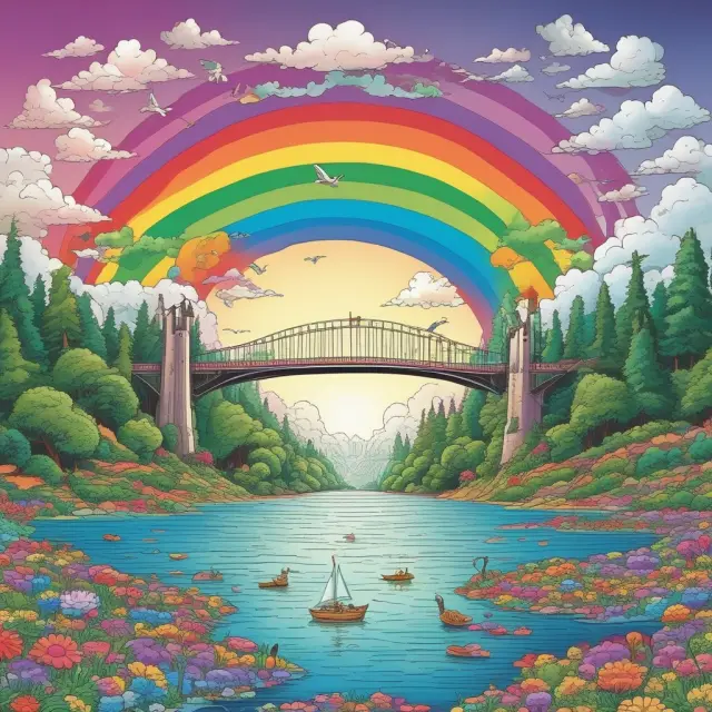 A rainbow bridge linking various industries, representing a diversified portfolio mitigating company-specific risks.