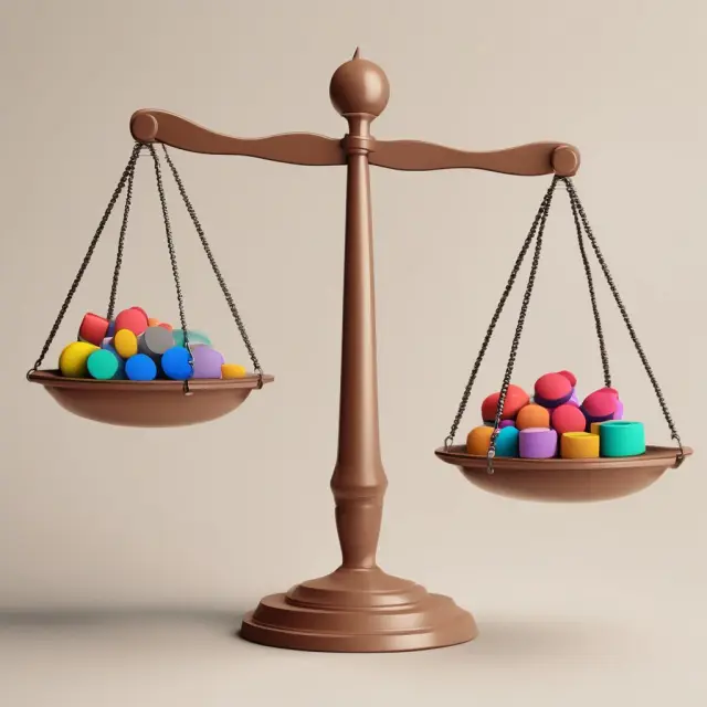 Two balancing scales filled with various stock symbols representing unweighted index