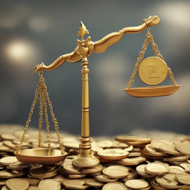 Golden scales with equal-sized coins (unweighted index) versus golden scales with unevenly sized coins (weighted index), representing different stock market index weighting methods.
