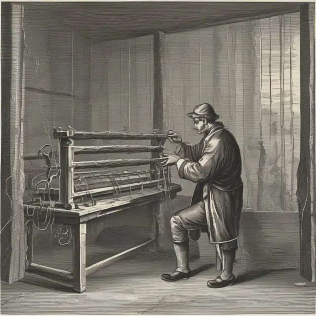 Trader reverses complex trades on a loom, illustrating the concept of unwinding in finance