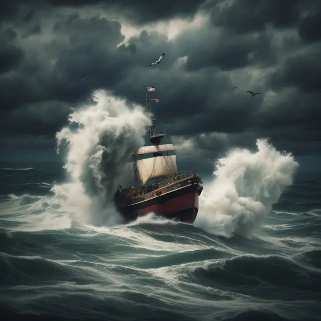A broker, depicted as a sailor, navigating turbulent waters while unwinding trade errors and selling securities to restore intended portfolio composition