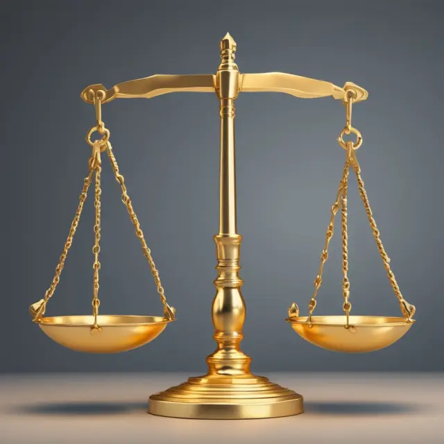 Golden scale with two sides: one with a stable gold bar and the other with risky up-and-in option contracts