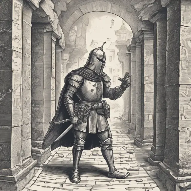 Knight receiving rebates in a financial maze, symbolizing the benefits of barrier options