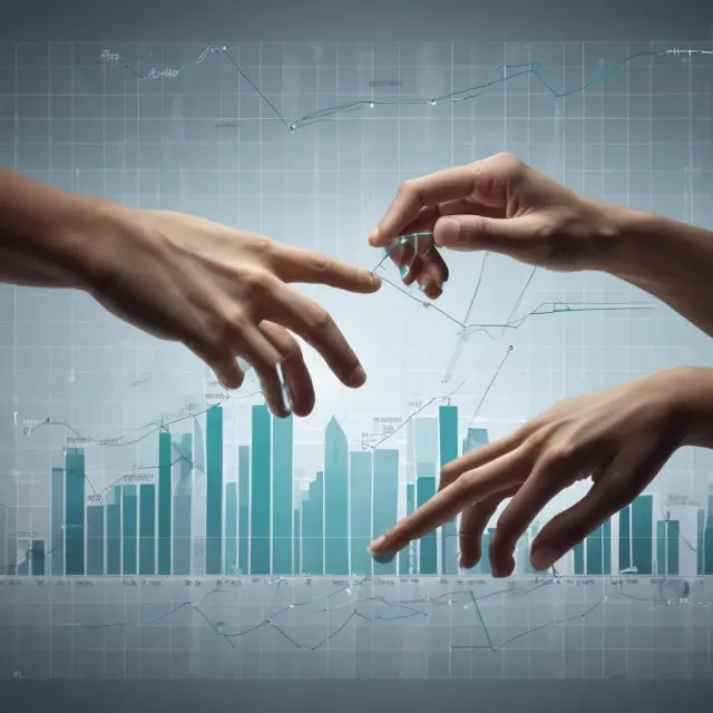 Hands representing one-touch and multi-touch barrier options touching a stock chart to activate investment opportunities